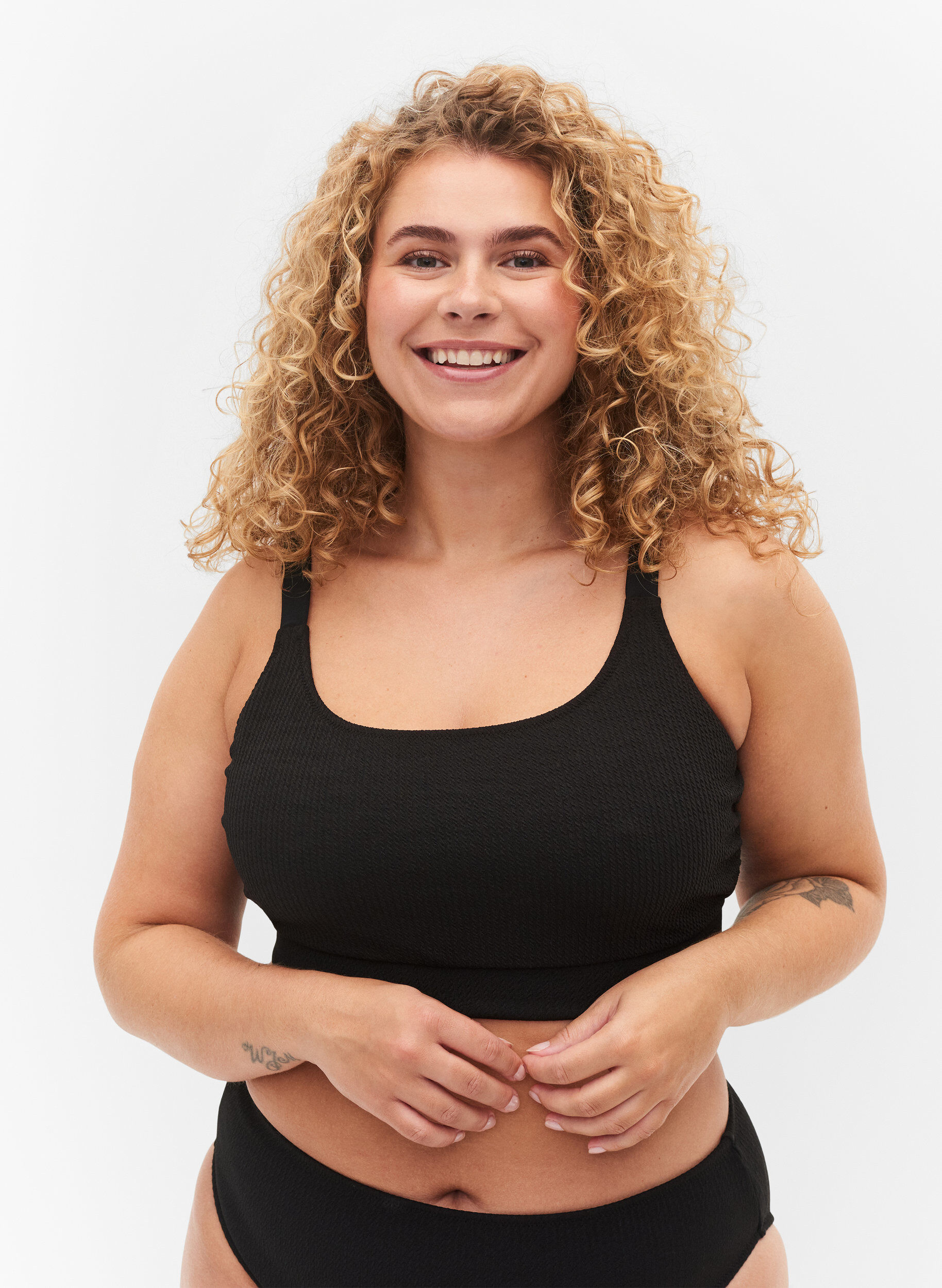 Zizzifashion Crepe texture bikini top, Black, Model image number 0