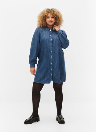 Denim shirt dress in cotton, Dark blue denim, Model image number 2