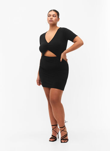 Short dress with cut-out part, Black, Model image number 3