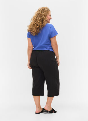 7/8 cotton blend pants with linen, Black, Model image number 1