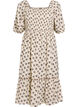 Midi dress with print and smock detailing, Vanilla, Packshot image number 0