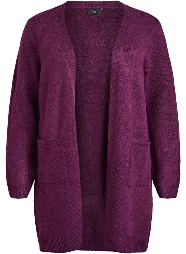Long knitwear cardigan with pockets, Purple, Packshot image number 0