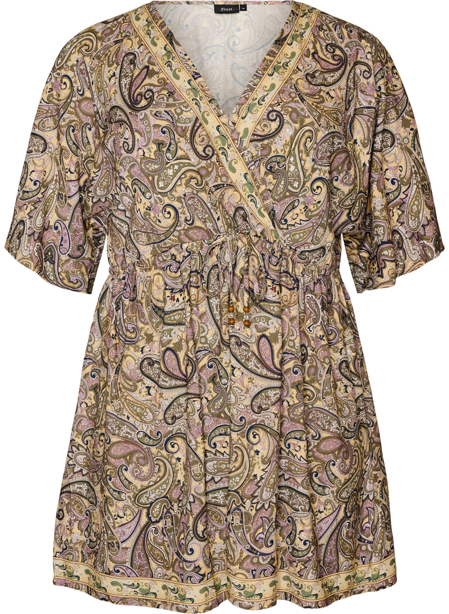 Viscose tunic with paisley print and tie-string