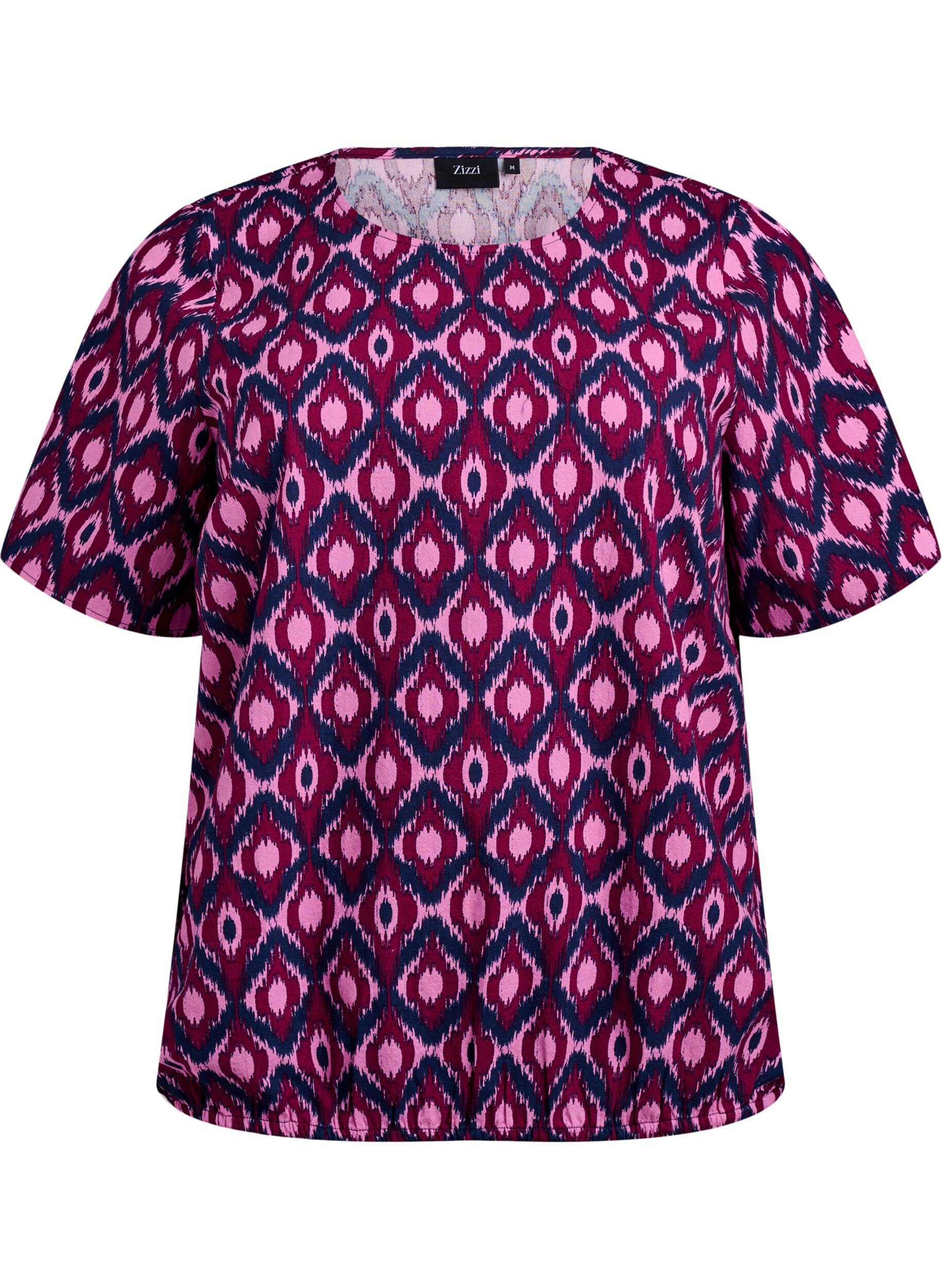 Zizzifashion Cotton blouse with print and short sleeves, Pink, Packshot image number 0