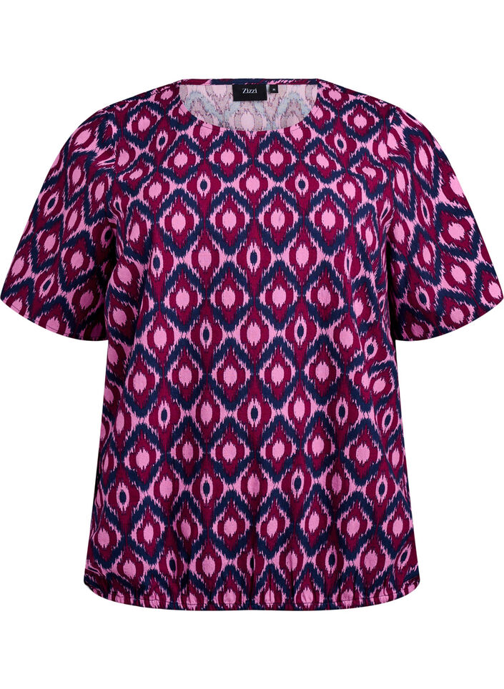 Cotton blouse with print and short sleeves, Pink, Packshot image number 0