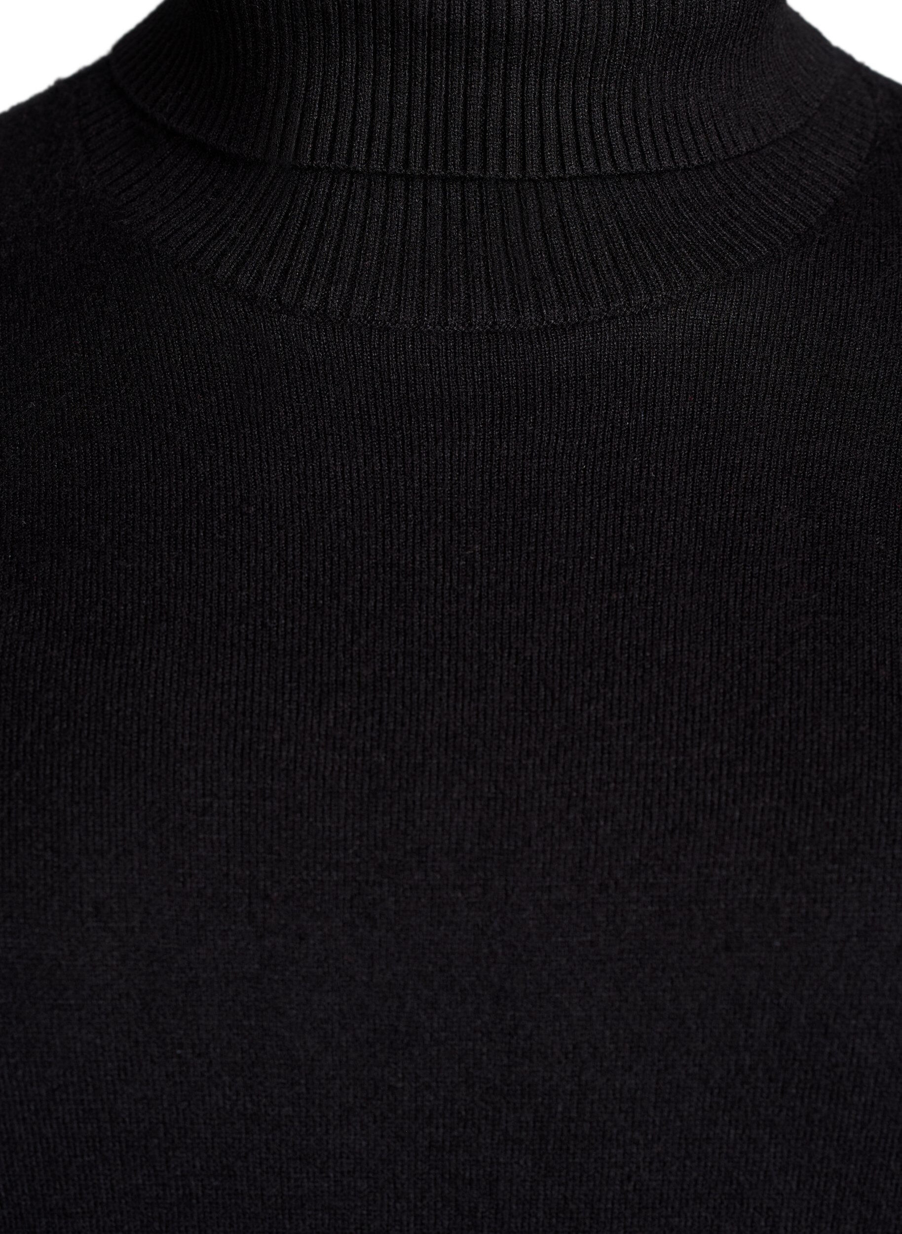 Zizzifashion Knitted blouse with turtleneck and side buttons, Black, Packshot image number 2