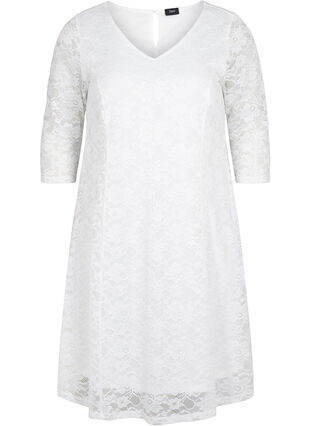 Lace dress with 3/4 sleeves, White, Packshot image number 0