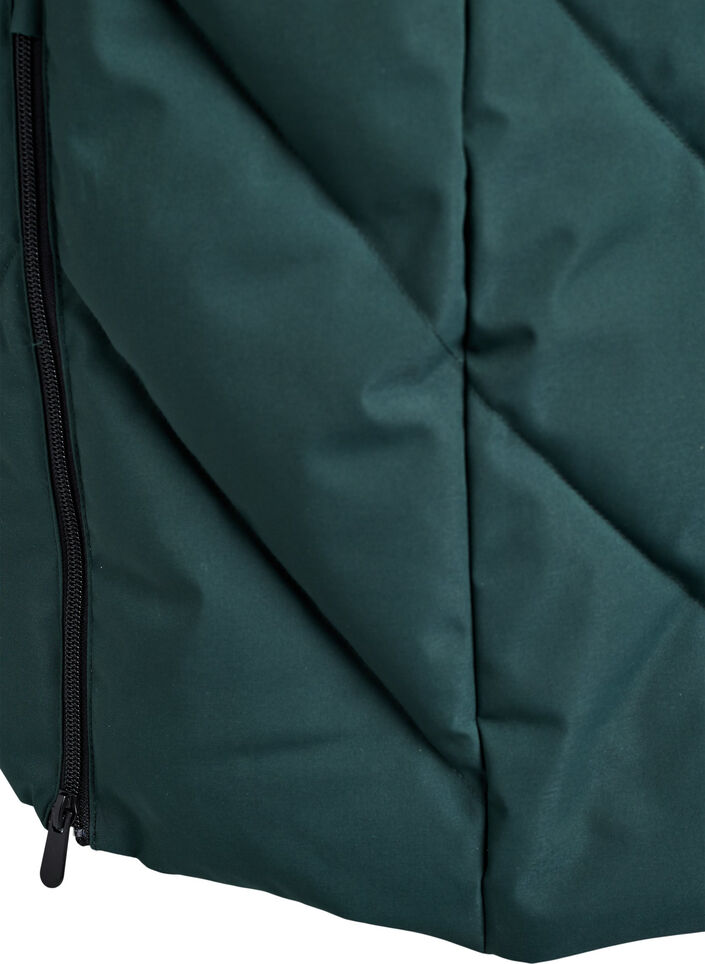 Long winter coat with hook fastenings and a faux fur collar, Green, Packshot image number 4