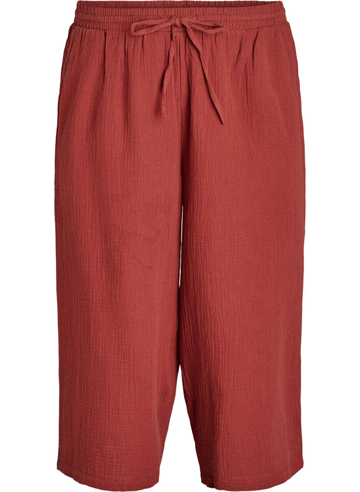 Culotte trousers in cotton muslin with high waist, Red, Packshot image number 0