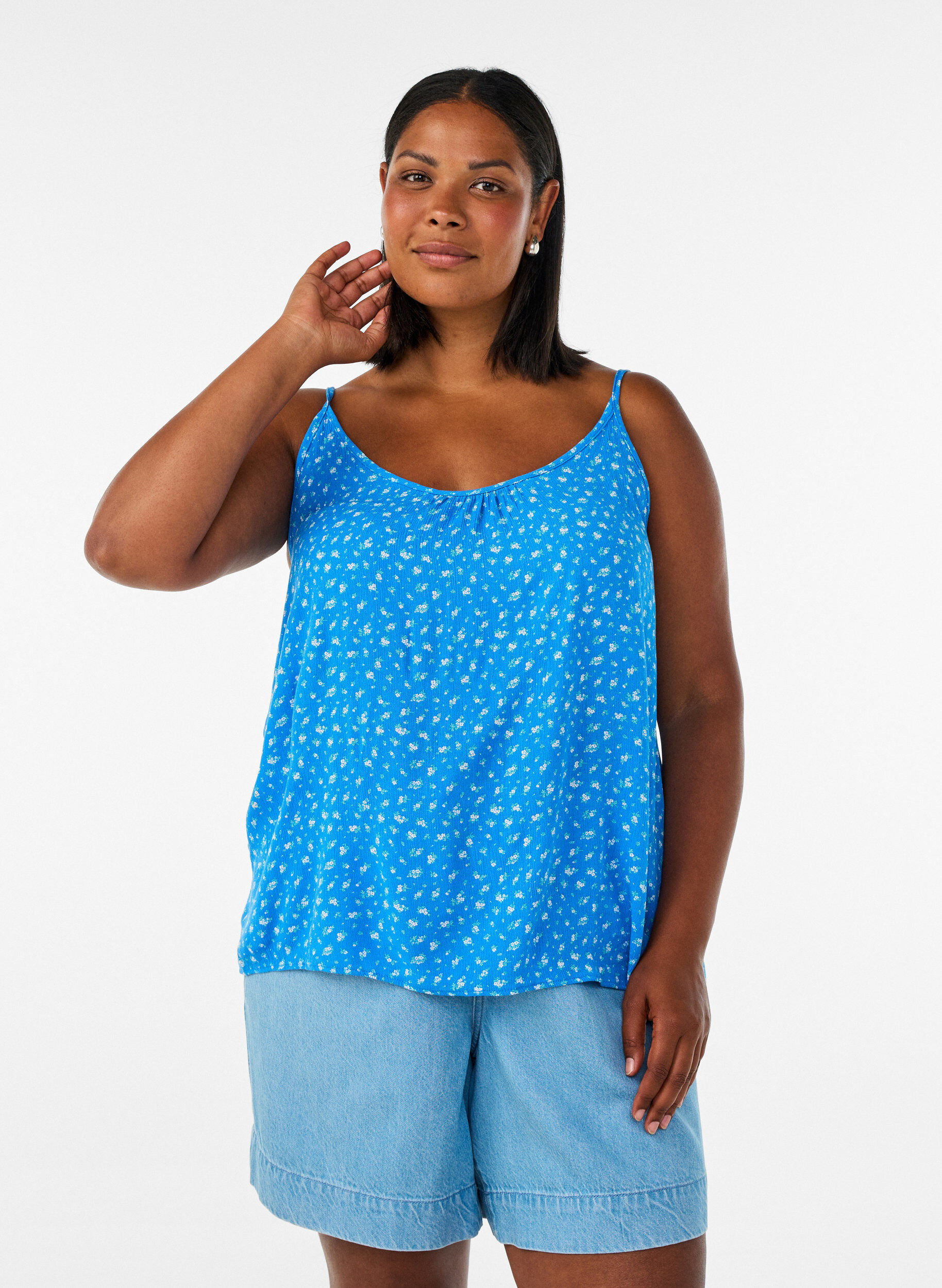 Strap top in viscose, Blue, Model