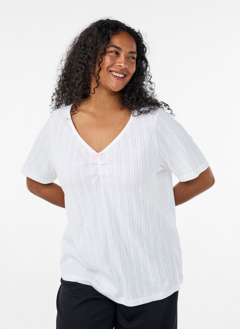 Night top in organic cotton with eyelet embroidery, White, Model image number 0