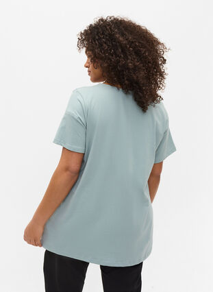 Short-sleeved t-shirt with cotton details, Silver Blue, Model image number 1