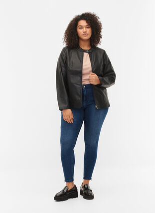 Faux leather jacket with pockets, Black, Model image number 2