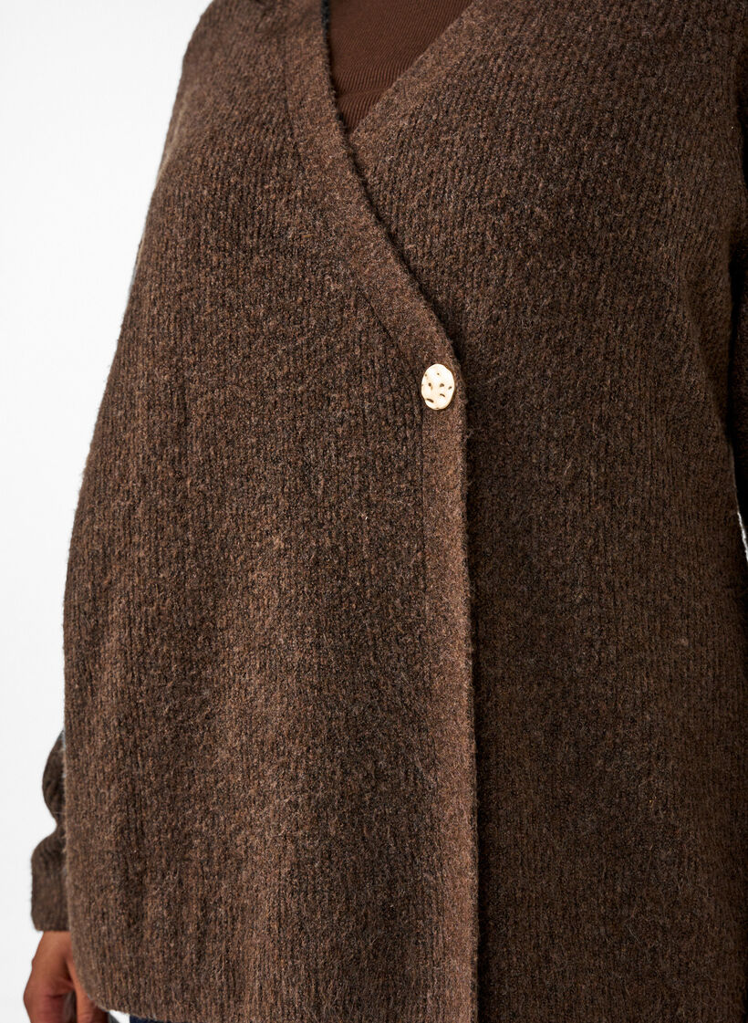 Knitted cardigan with an asymmetric closure, Brown, Model image number 3