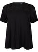 Short-sleeved viscose blouse with lace detail, Black, Packshot image number 0