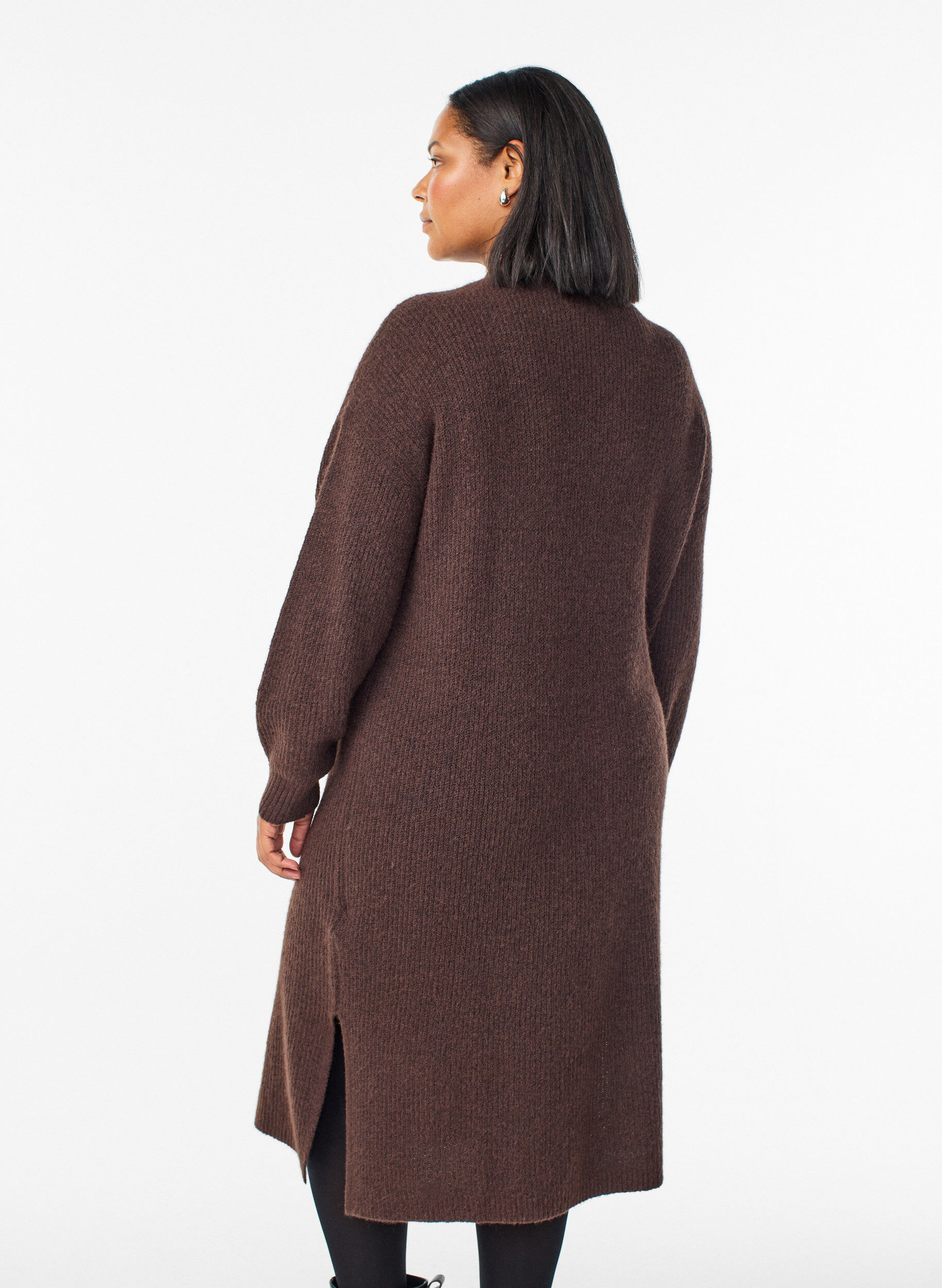 Zizzifashion Long knitted dress with high neck, Brown, Model image number 1