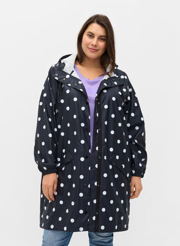 Patterned rain jacket with a hood, Navy Blazer W/Dots, Model image number 0