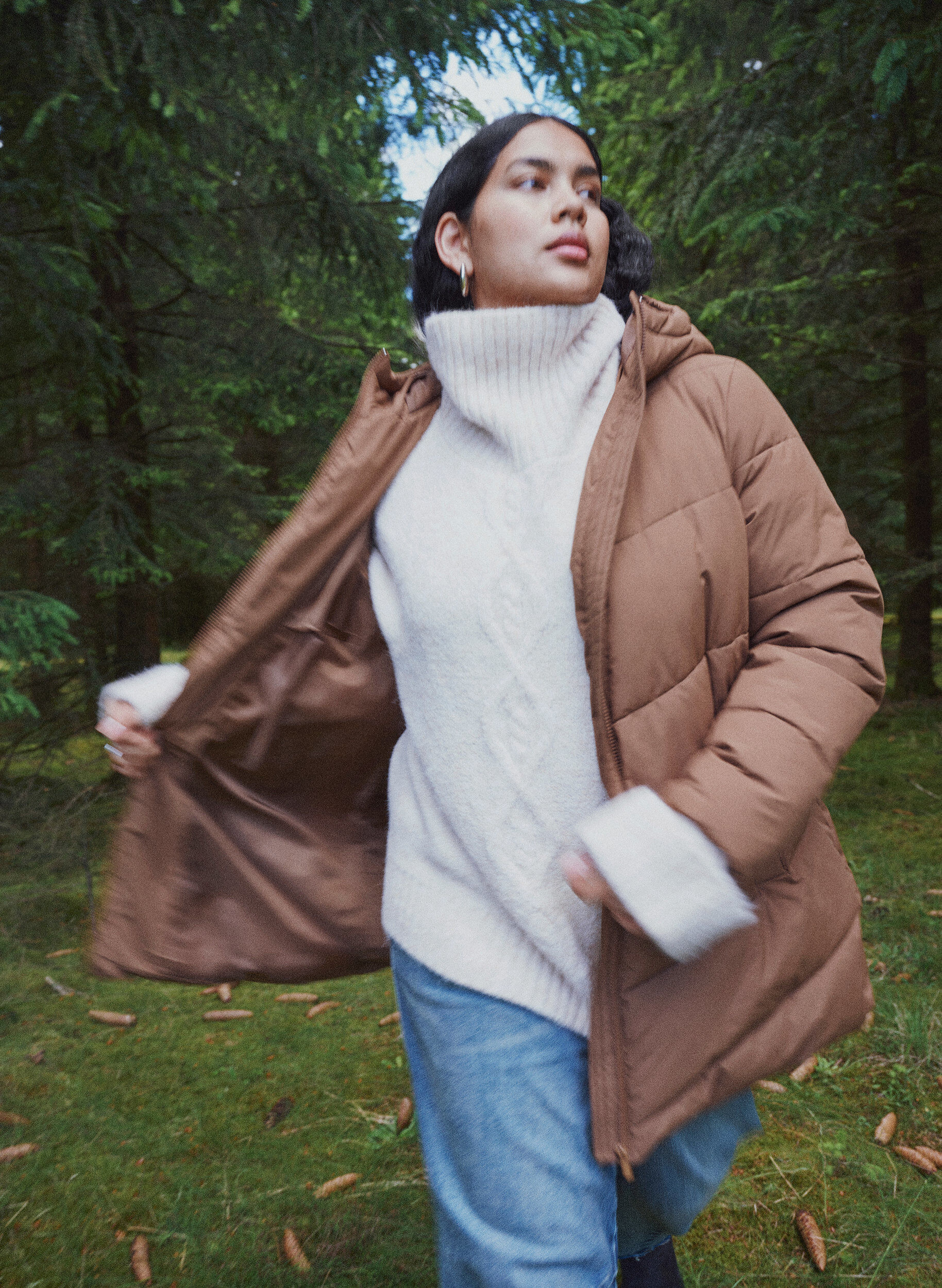 ZizzifashionMid-length puffer jacket with hood, Brown, Image image number 0