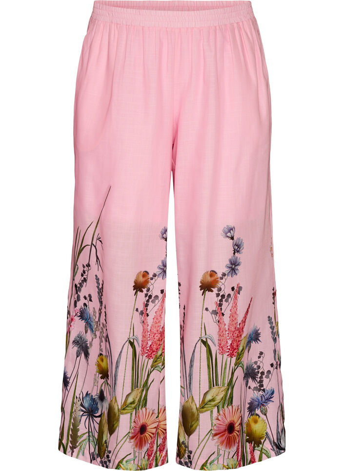Trousers with floral print and wide legs, Pink, Packshot image number 0
