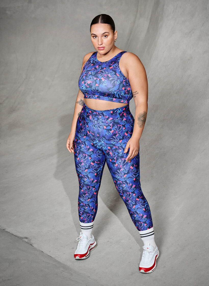 Printed sports bra, Blue Leaf AOP, Image image number 0