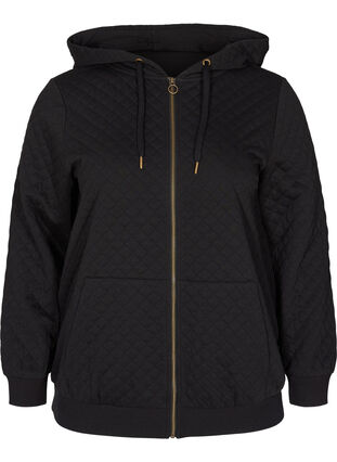Zipped hoodie with quilted pattern, Black, Packshot image number 0