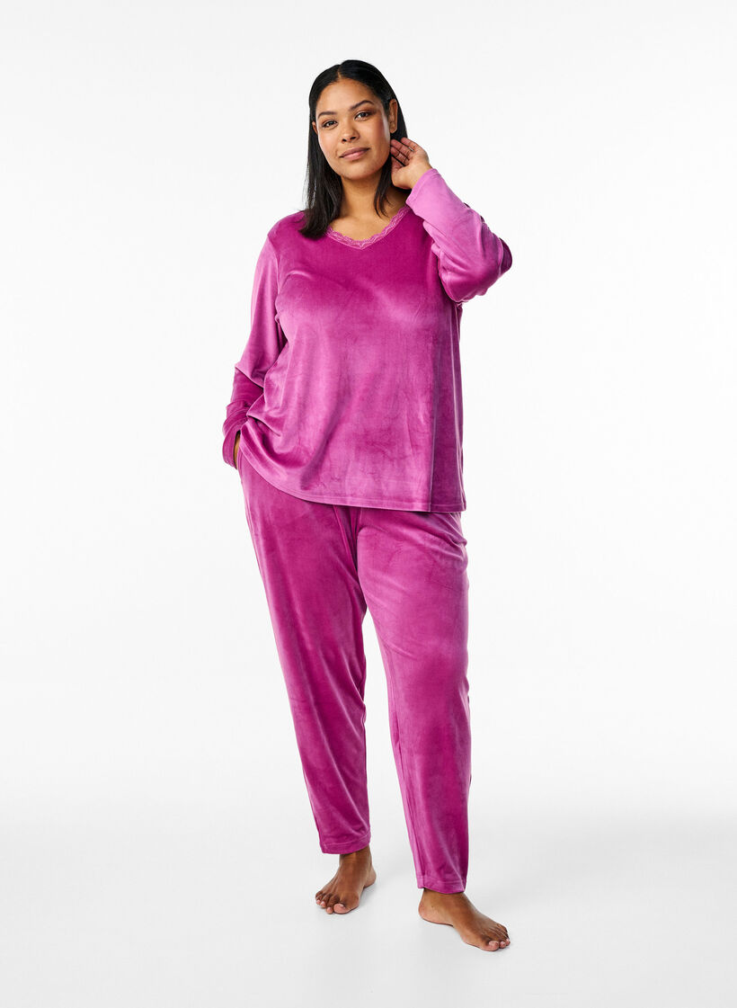 Velour trousers with pockets, Boysenberry, Model image number 0