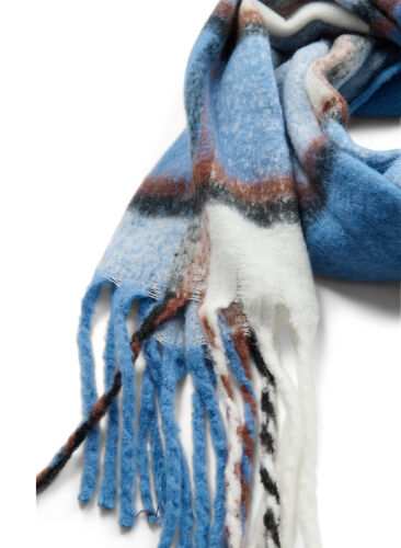 Patterned scarf with fringes, Blue, Packshot image number 1