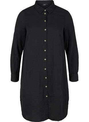 Long cotton shirt with a classic collar, Black, Packshot image number 0