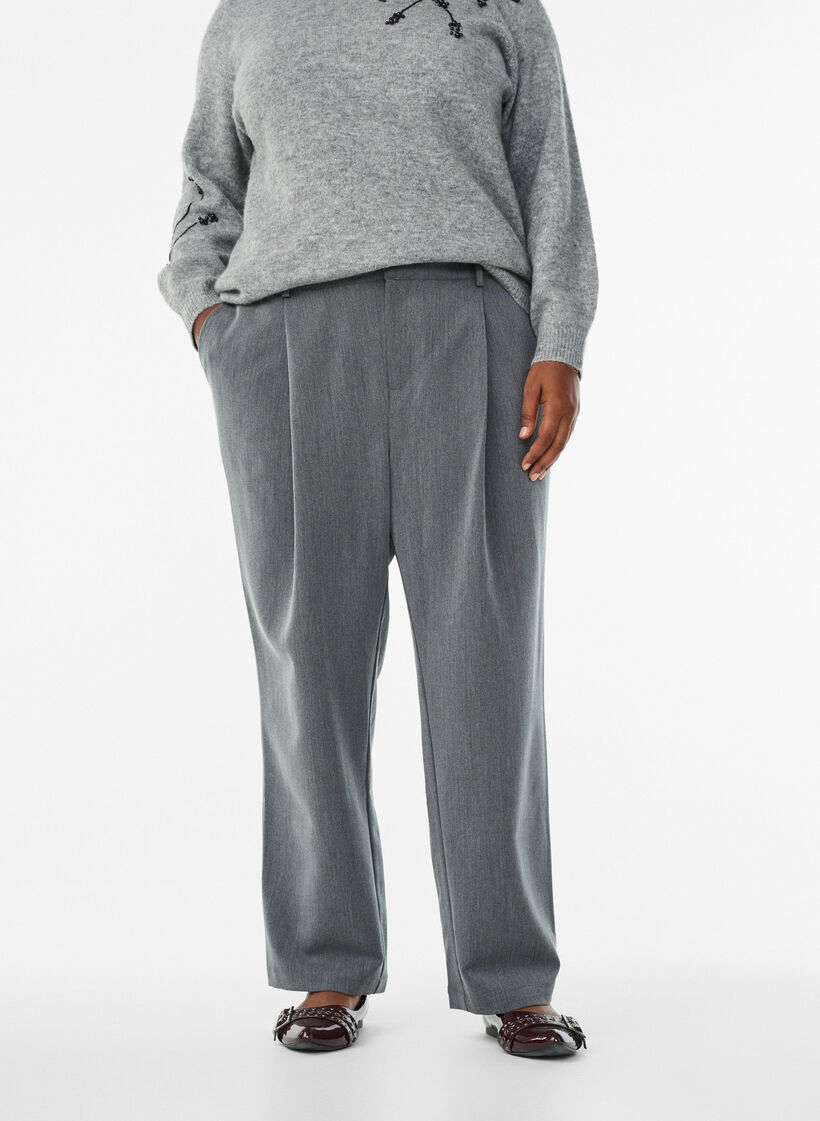 High-waisted tailored trousers with straight legs, Dark Grey, Model image number 2