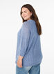 Loose knit blouse with 3/4 sleeves and openwork pattern, Blue, Model image number 2