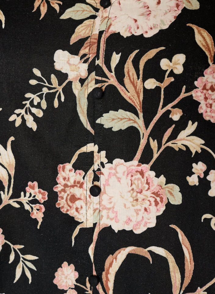 Floral blouse in linen and viscose with long sleeves, Black, Packshot image number 2