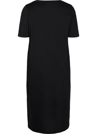Cotton t-shirt dress with side slits, Black, Packshot image number 1