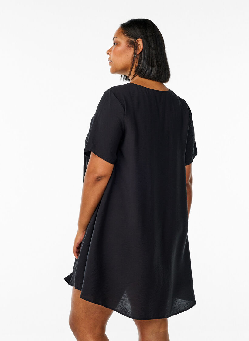 A-line viscose dress with short sleeves, Black, Model image number 2