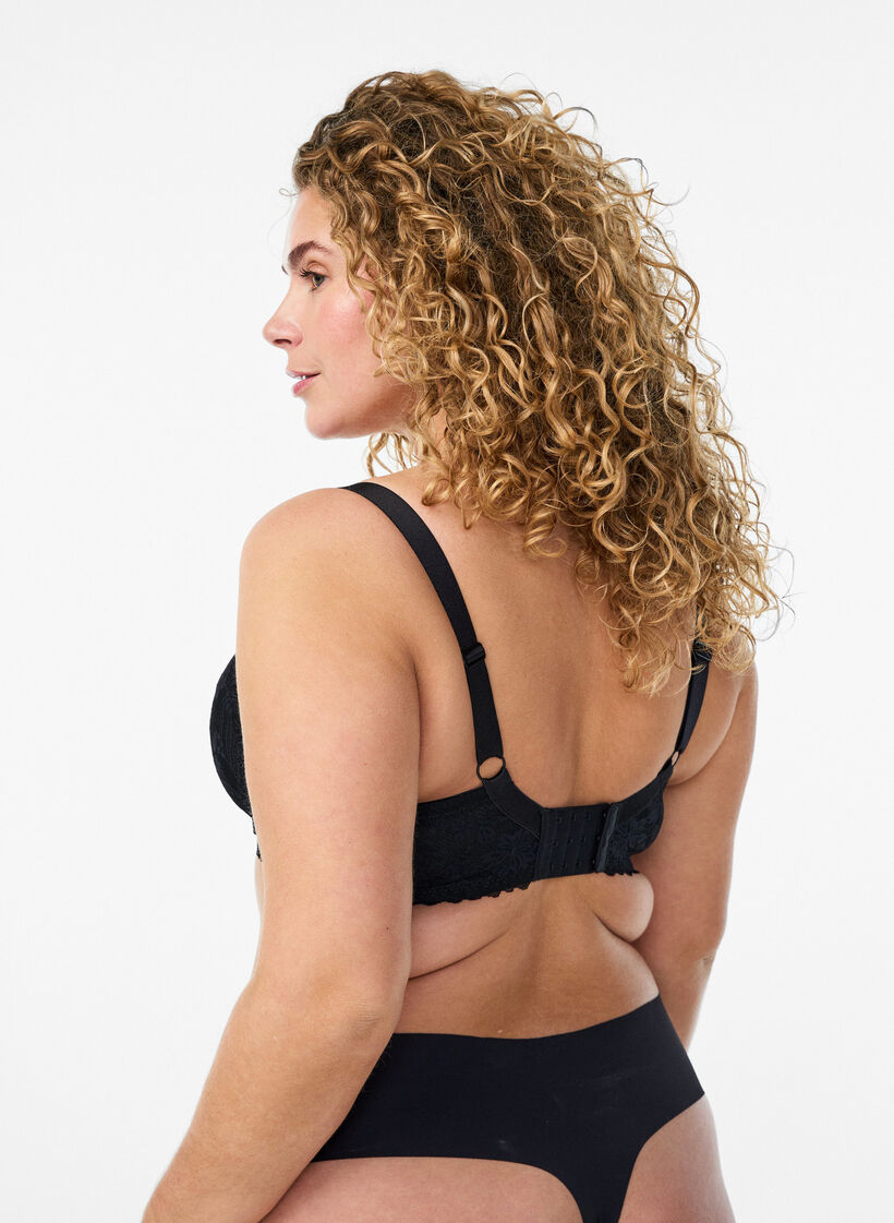 Padded bra with lace, Black, Model image number 2