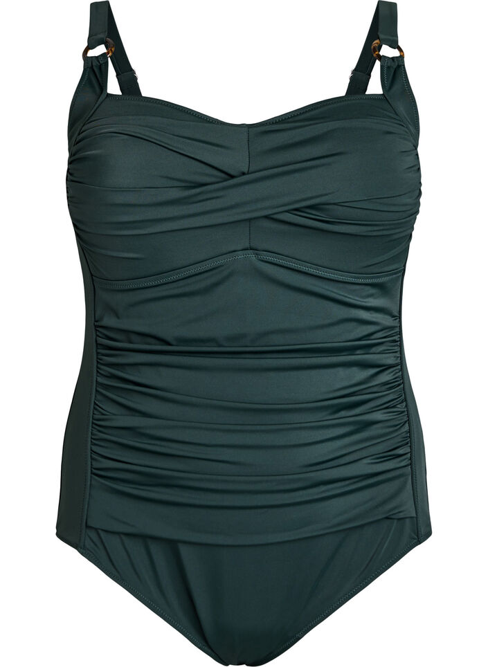 Padded swimsuit with draping, Green, Packshot image number 0