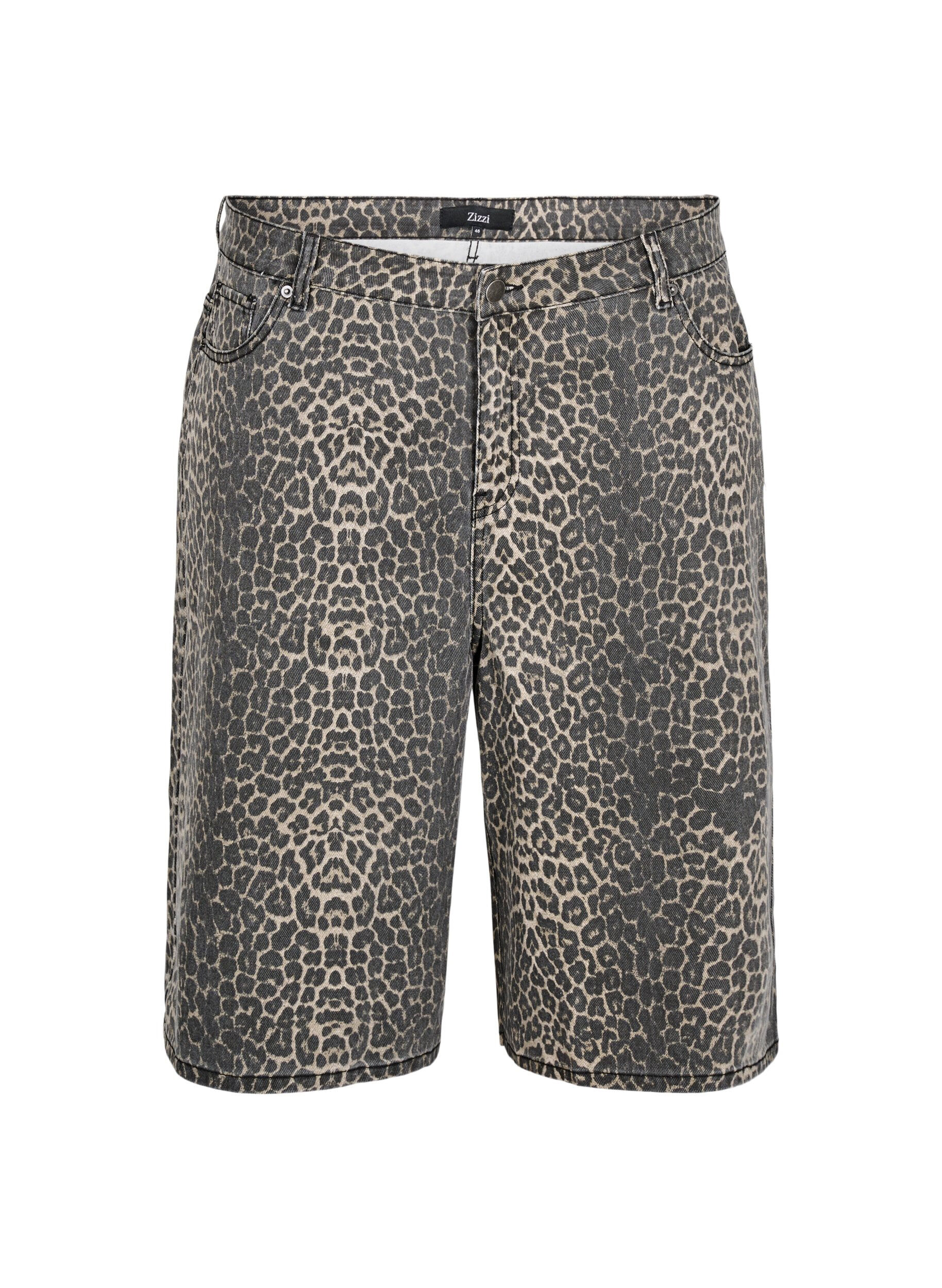 ZizzifashionLeopard print denim Bermuda shorts, Brown, Packshot image number 0