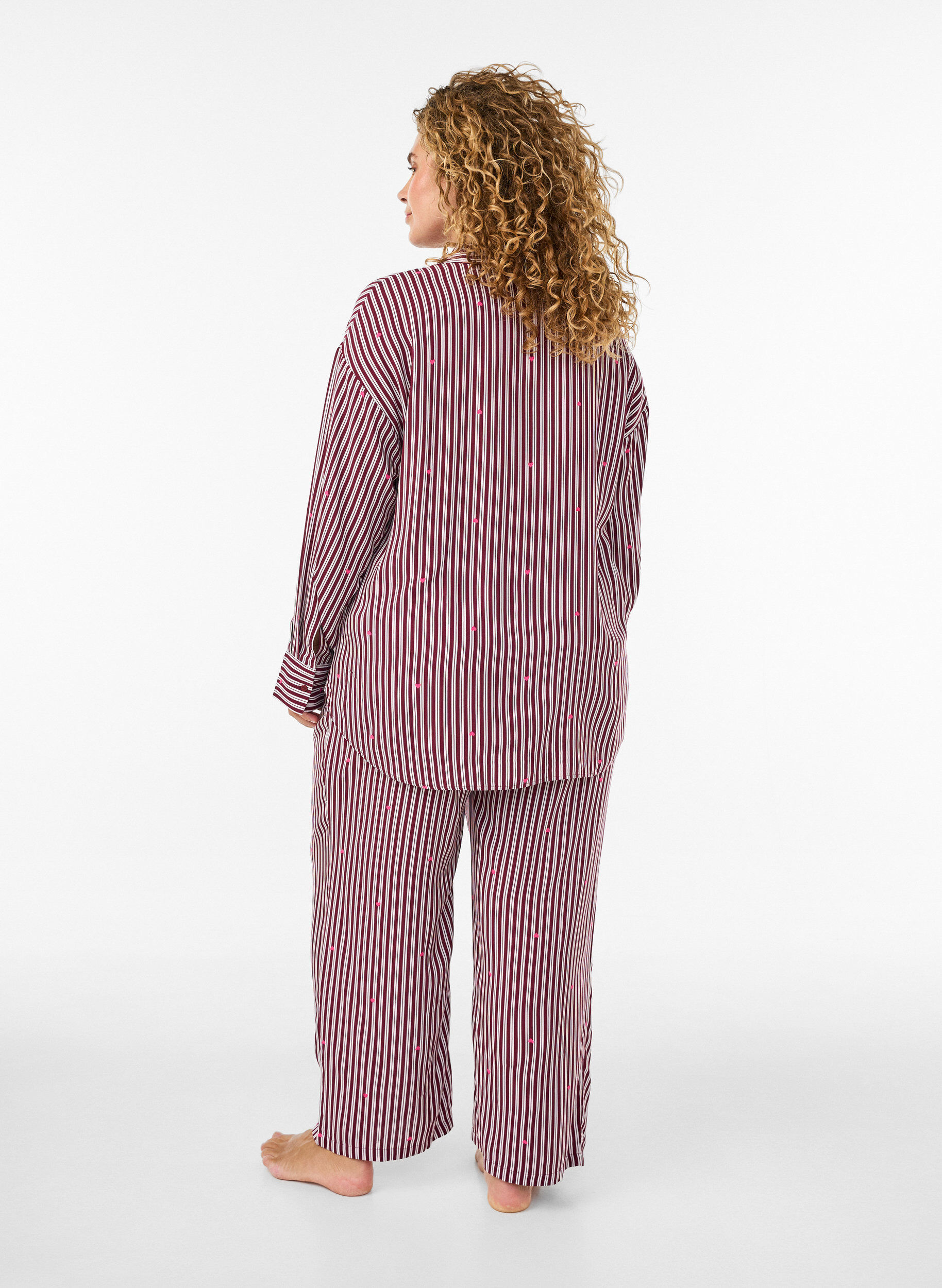 ZizzifashionLoose night trousers with stripes and hearts, Dark Bordeaux, Model image number 1