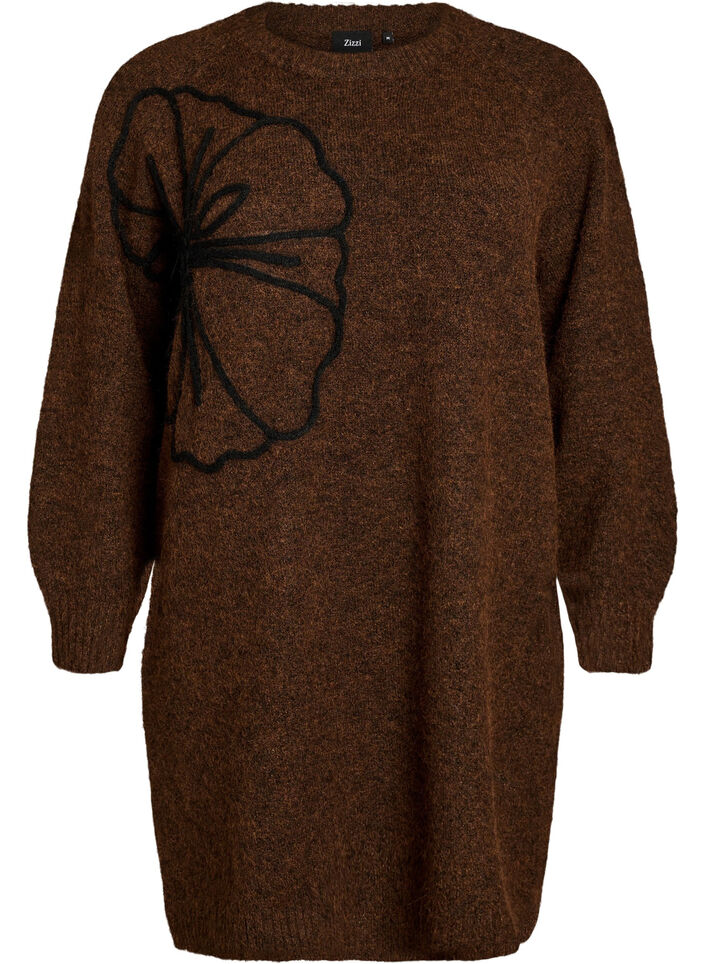 Jumper dress with large flower appliqu&eacute;, Brown, Packshot image number 0