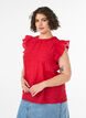 Sleeveless blouse with texture and ruffles, Red, Model image number 0