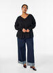 Fine-knit blouse with v-neck and front detail, Black, Model image number 1