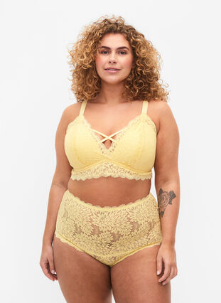 Lace hipster brief with high waist - Yellow - Sz. 42-60 - Zizzifashion