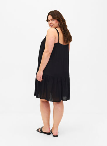 Viscose summer dress with straps, Black, Model image number 1