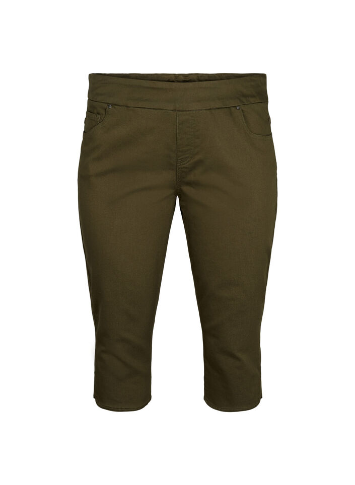 Close fitting cotton blend capris, Ivy Green, Packshot image number 0
