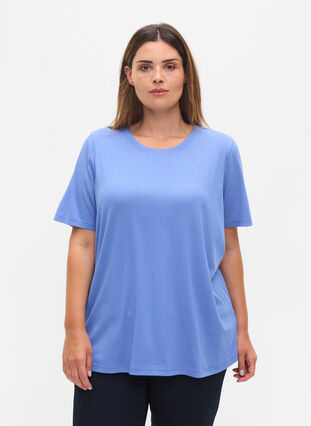 Short-sleeved t-shirt in ribbed fabric, Wedgewood, Model image number 0