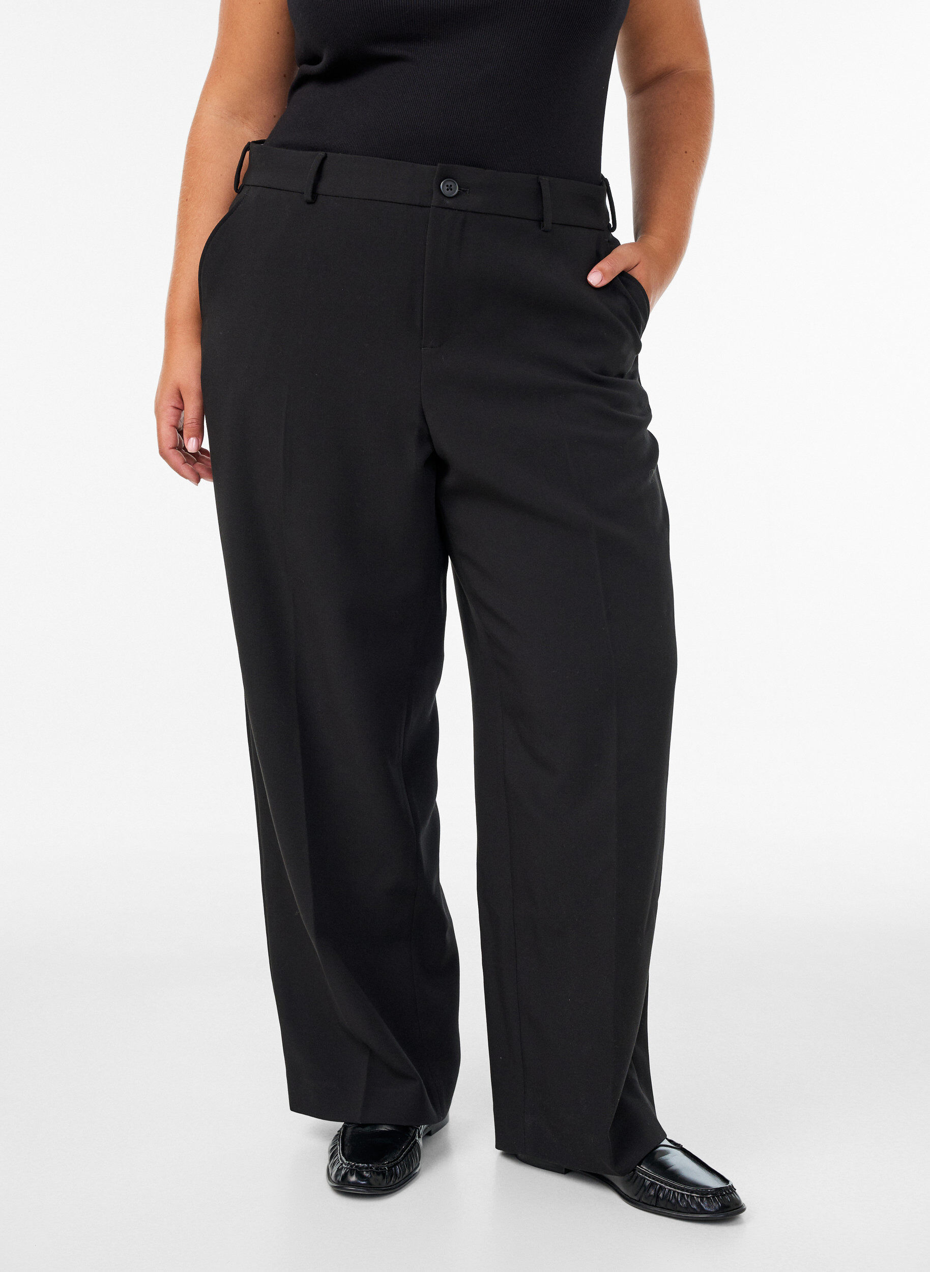 ZizzifashionTailored trousers with wide legs and high waist, Black, Model image number 2