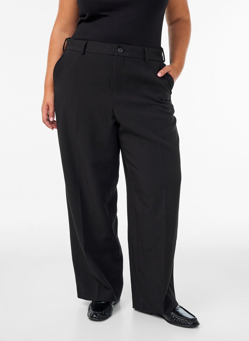 Tailored trousers with wide legs and high waist, Black, Model image number 2
