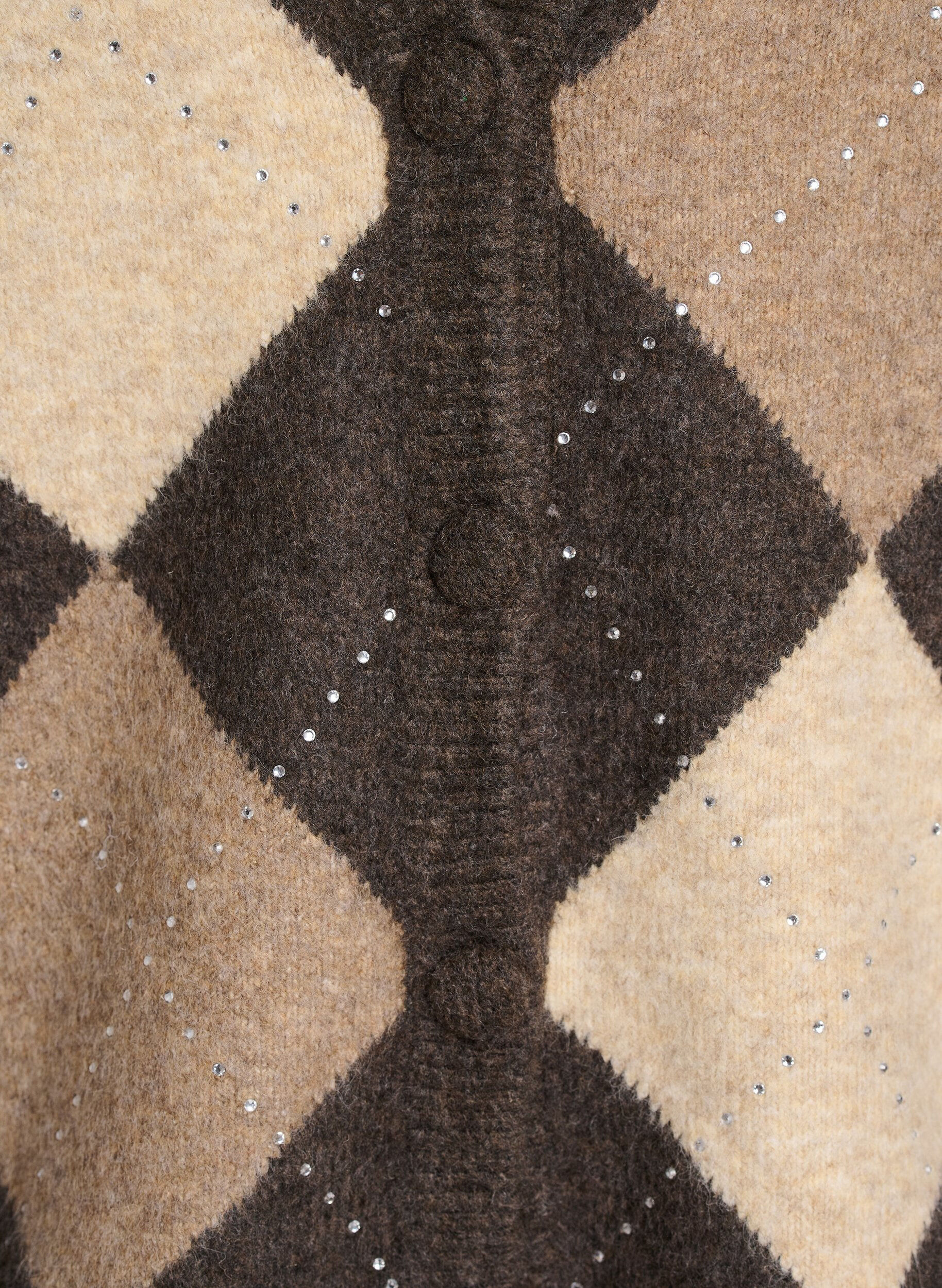 ZizzifashionArgyle cardigan with rhinestones, Brown, Packshot image number 2