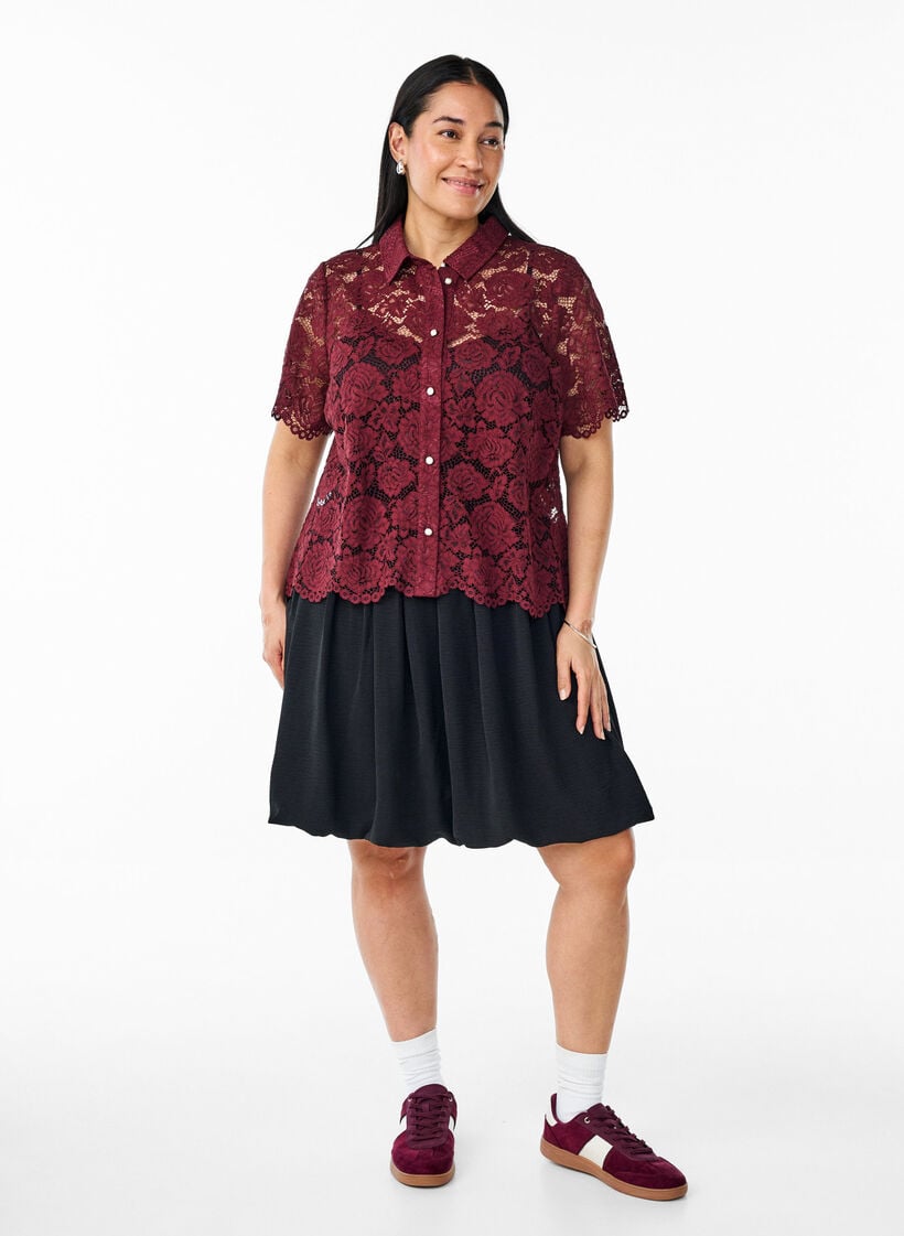 Short balloon skirt with an elasticated waistband, Black, Model image number 1