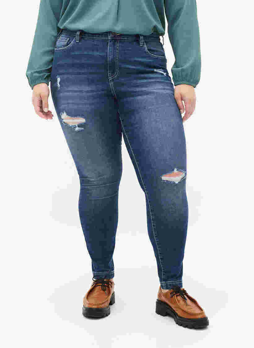 Ripped Amy jeans with super slim fit, Blue denim, Model image number 2