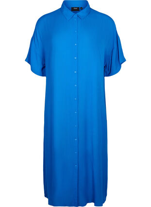 Viscose shirt dress with short sleeves, Victoria blue, Packshot image number 0